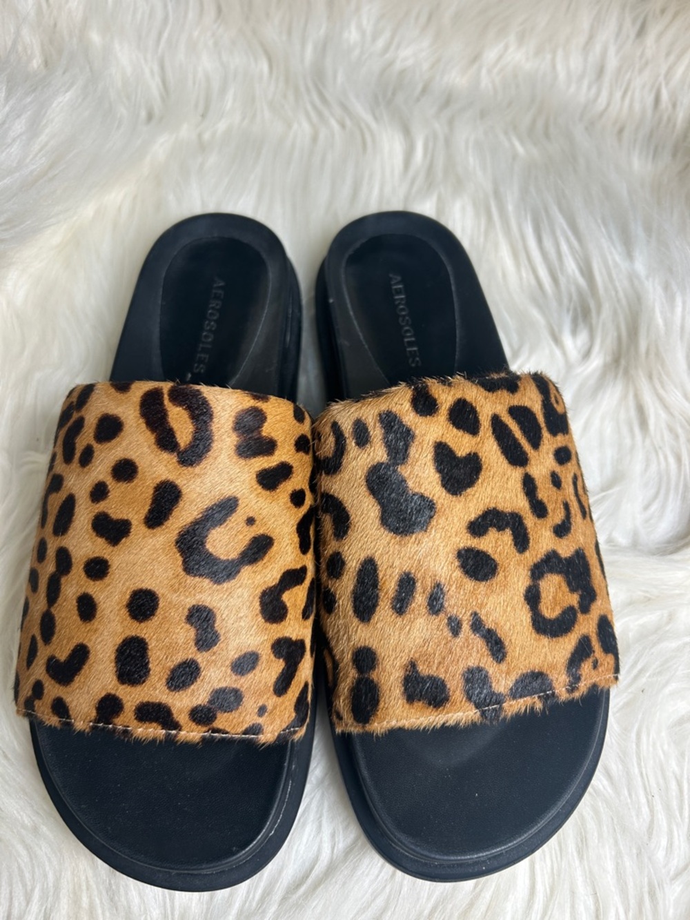 AEROSOLES Leopard Print Calf Hair Slide Sandals Women's Size 9 - Picture 2 of 12